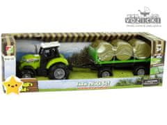 Lean-toys Traktor z zvoki in prikolico z balami