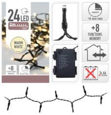 STREFA Božične lučke 2m 24 LED tople bele barve, 8 funkcij zelene IP44