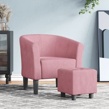 Vidaxl vidaXL Klubski fotelj s taburejem, roza, oblazinjen z žametom