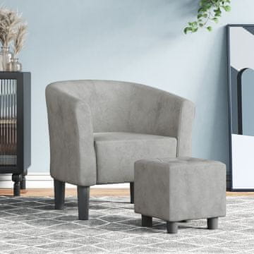 Vidaxl vidaXL Klubski fotelj s taburejem, svetlo siv, oblazinjen z žametom