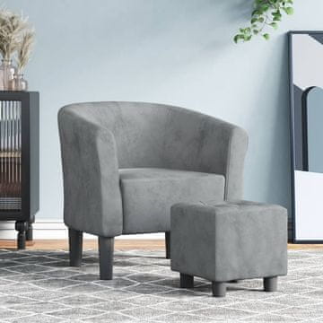 Vidaxl vidaXL Klubski fotelj s taburejem, temno siv, oblazinjen z žametom