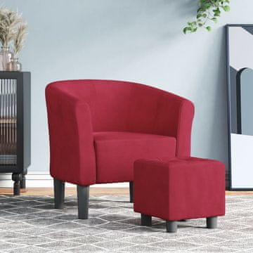 Vidaxl vidaXL Klubski fotelj s podnožjem, vinsko rdeč, oblazinjen z žametom