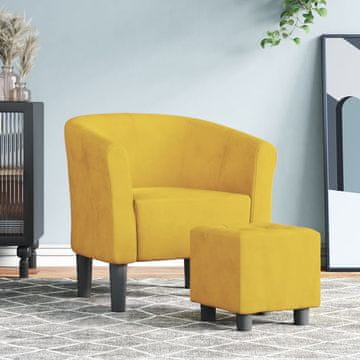 Vidaxl vidaXL Klubski fotelj s taburejem, rumen, oblazinjen z žametom