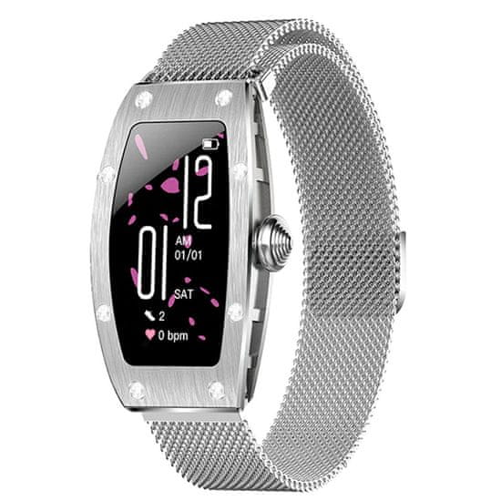 slomart smartwatch kumi k18 svarovski srebrny