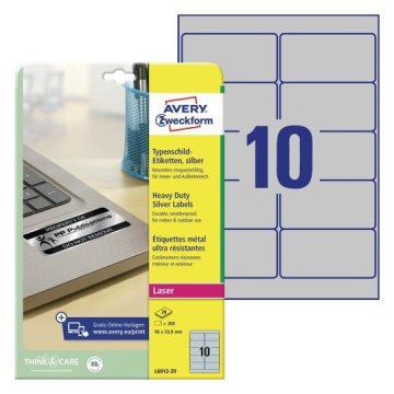Avery Zweckform Etikete zweckform l6012 96x50,8mm 1/20 srebrna