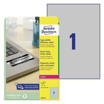 Avery Zweckform Etikete zweckform l6013 210x297mm 1/8 srebrna