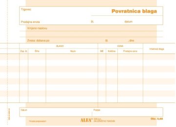 Alea Obrazec 5,68 povratnica blaga