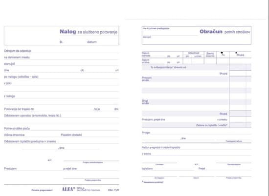 Alea Obrazec 7,21 nalog za sl. pot in obr.