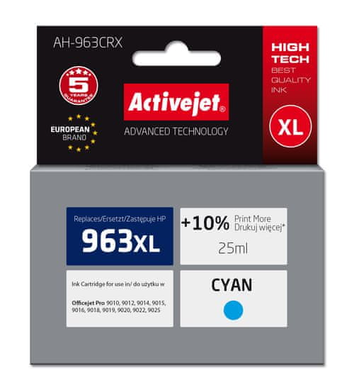 Effiki activejet črnilo ah-963crx (nadomestno črnilo hp 963xl 3ja27ae; premium; 1760 strani; 25 ml, modro)