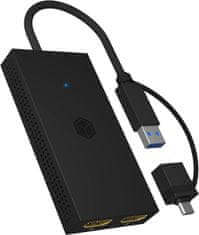 IcyBox IB-SPL1029AC USB-C/A na dvojni HDMI razdelilnik (2k@60Hz/4k@30Hz)