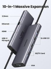 Ugreen USB C Hub, 10-v-1 USB-C z dvojnim izhodom za zaslon 4K HDMI & VGA, 100W PD