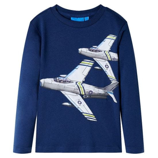 Greatstore Otroška majica z dolgimi rokavi potisk letal mornarsko modra 92