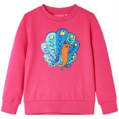Greatstore Otroški pulover motiv pava z bleščicami živo roza 92