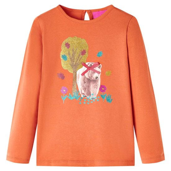 Greatstore Otroška majica z dolgimi rokavi potisk medveda žgano oranžna 92