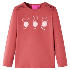 shumee Otroška majica z dolgimi rokavi živalski potisk žgano roza 92