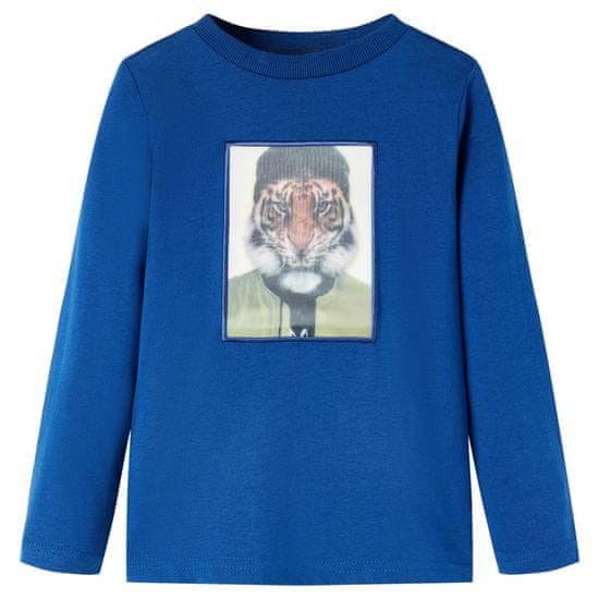 Greatstore Otroška majica z dolgimi rokavi potisk tigra temno modra 92