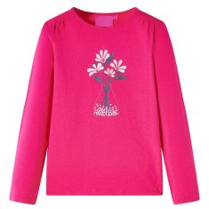 Greatstore Otroška majica z dolgimi rokavi potisk cvetlic živo roza 92