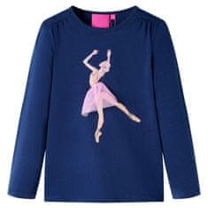 Greatstore Otroška majica z dolgimi rokavi potisk balerine mornarsko modra 92