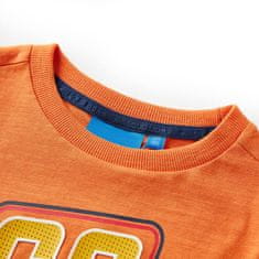 Greatstore Otroška majica z dolgimi rokavi potisk dirkalnikov temno oranžna 92