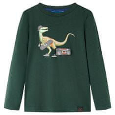 shumee Otroška majica z dolgimi rokavi potisk dinozavra temno zelena 92