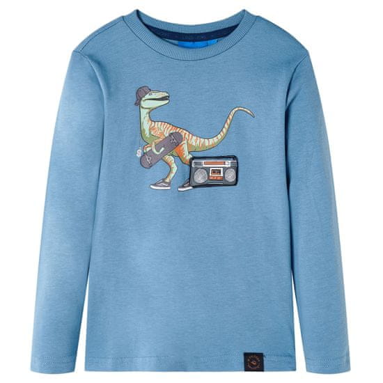 Greatstore Otroška majica z dolgimi rokavi potisk dinozavra srednje modra 92