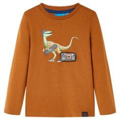 Greatstore Otroška majica z dolgimi rokavi potisk dinozavra konjak 92