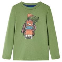 Greatstore Otroška majica z dolgimi rokavi potisk medvedka svetlo kaki 92