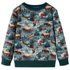 Greatstore Otroški pulover s potiskom goveda in orlov temno zelen 92