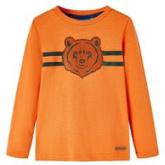 Greatstore Otroška majica z dolgimi rokavi potisk medveda temno oranžna 92