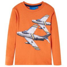 shumee Otroška majica z dolgimi rokavi potisk letal temno oranžna 92