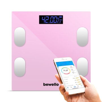 bewello Pametna Bluetooth steklena osebna tehtnica na baterije 0,2 - 180kg 26 x 26cm