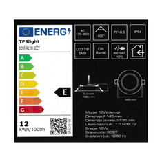 TES Vgradni LED panel okrogli IP54 12W 3CCT 1250lm fi 145x26mm/135mm za vlažne prostore