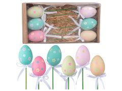 Plastični čepki 6 kosov 60 mm velikonočna jajca cvetlični motiv različni + razpršila v škatli, mešanica barv