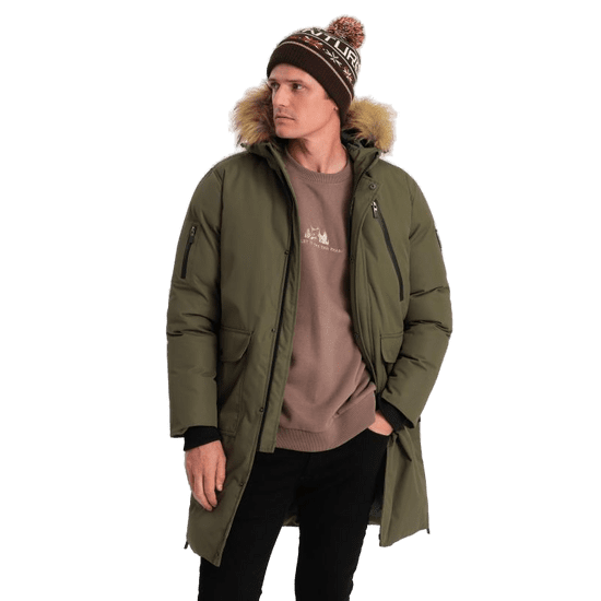 OMBRE Moška zimska jakna z odstranljivo kapuco ALASKAN olivno zelena MDN124185