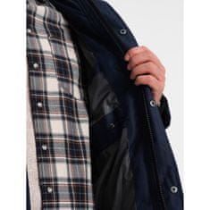 OMBRE Moška zimska bunda s snemljivo krzneno kapuco ALASKAN temno modra MDN124178 XXL