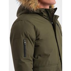 OMBRE Moška zimska jakna z odstranljivo kapuco ALASKAN olivno zelena MDN124185 XL