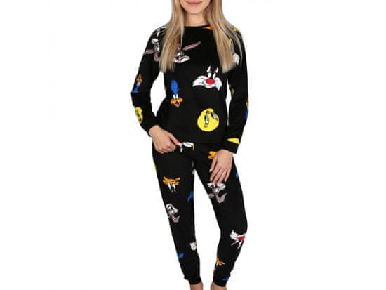 Looney Tunes Nori Melodije Črna ženska pižama, dolg rokav, dvodelna, topla, prijetna