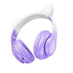 Hoco W42 brezžične slušalke z mačjimi ušesi, vijolična