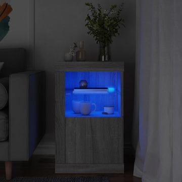 Vidaxl vidaXL Stranska omarica z LED, siva sonoma hrastova, material na osnovi lesa