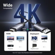 Ugreen DisplayPort na HDMI kabel, HDR, 18 GB/s, DP 1.2 v HDMI 2.0, 1 m (15773)