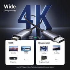 Ugreen DisplayPort na HDMI kabel, 4K@60Hz, HDR, DP 1.2 v HDMI 2.0, 2 m (15774)