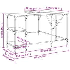 Vidaxl Pisalna miza dimljeni hrast 139x139x75 cm inženirski les