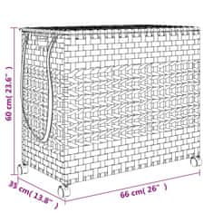 Vidaxl Košara za perilo s kolesi temno rjava 66x35x60 cm ratan