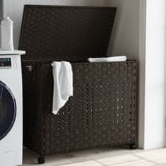 Vidaxl Košara za perilo s kolesi temno rjava 66x35x60 cm ratan