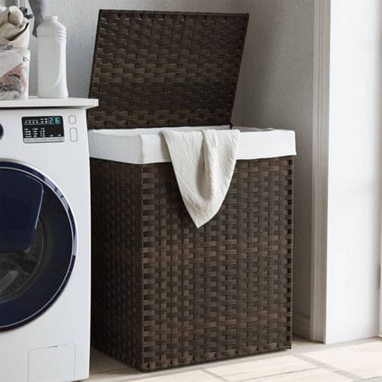 Vidaxl Košara za perilo s pokrovom temno rjava 46x33x60 cm poli ratan