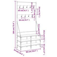 Vidaxl Regal za oblačila s prostorom za čevlje siva sonoma 90x34x184cm