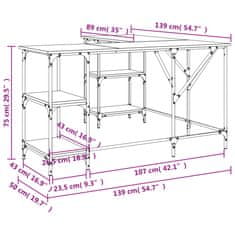 Vidaxl Pisalna miza siva sonoma 139x139x75 cm inženirski les