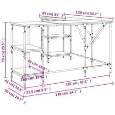 Vidaxl Pisalna miza dimljeni hrast 139x139x75 cm inženirski les