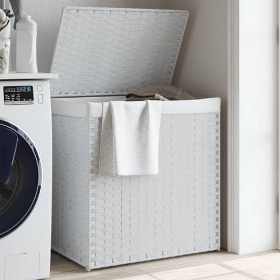 Vidaxl Košara za perilo z 2 predelkoma bela 53x35x57 cm poli ratan