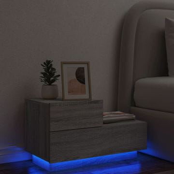 Vidaxl vidaXL Nočna omarica z LED lučjo siva hrastova sonoma 70x36x40,5 cm